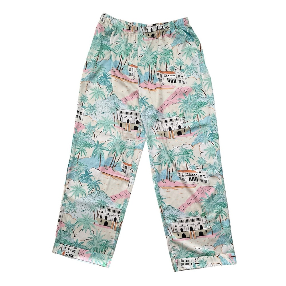 Women’s Tropical Palm Tree Print Summer Relaxed Fit Pants with Pockets Size L